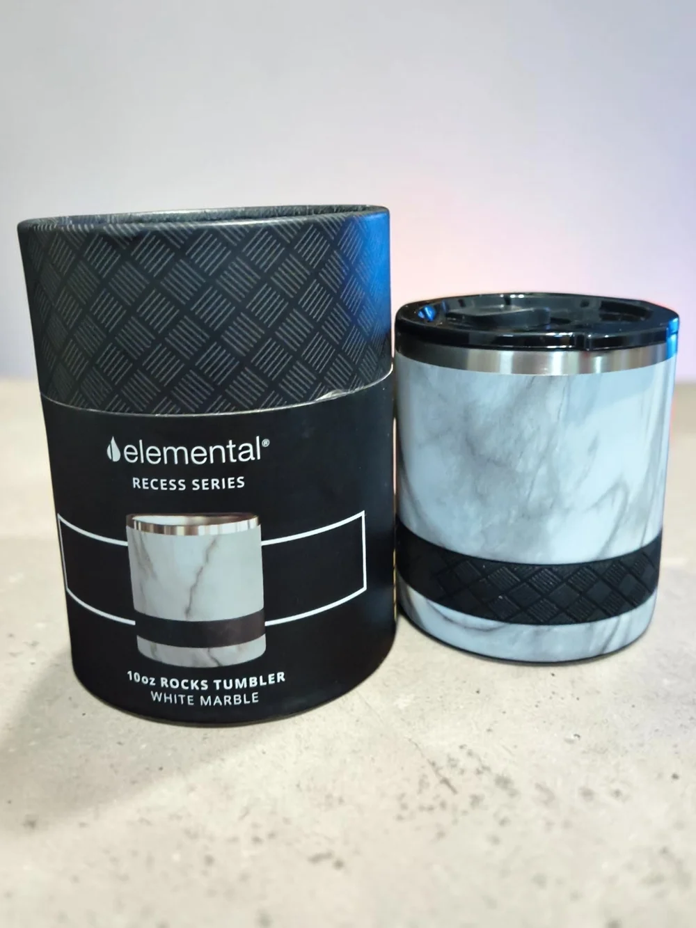 Elemental Recess Lowball Marble Tumbler, 10oz Triple Wall Stainless Steel Mug